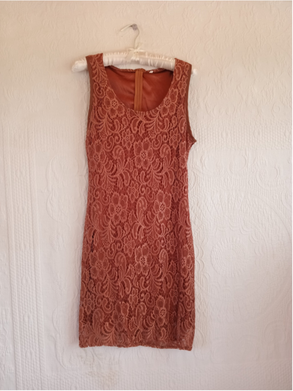 Tuscan red Lace Mini Dress Rust orange bodycon sexy fall copper autumn - Picture 9 of 9